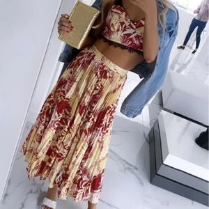 Jessica Bara Melina Crop Top & Pleated Maxi Skirt Two Piece Set